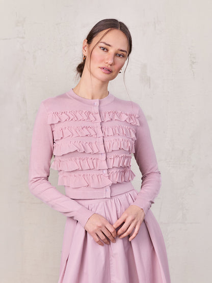 Ruffle Design Cardigan-Mauve