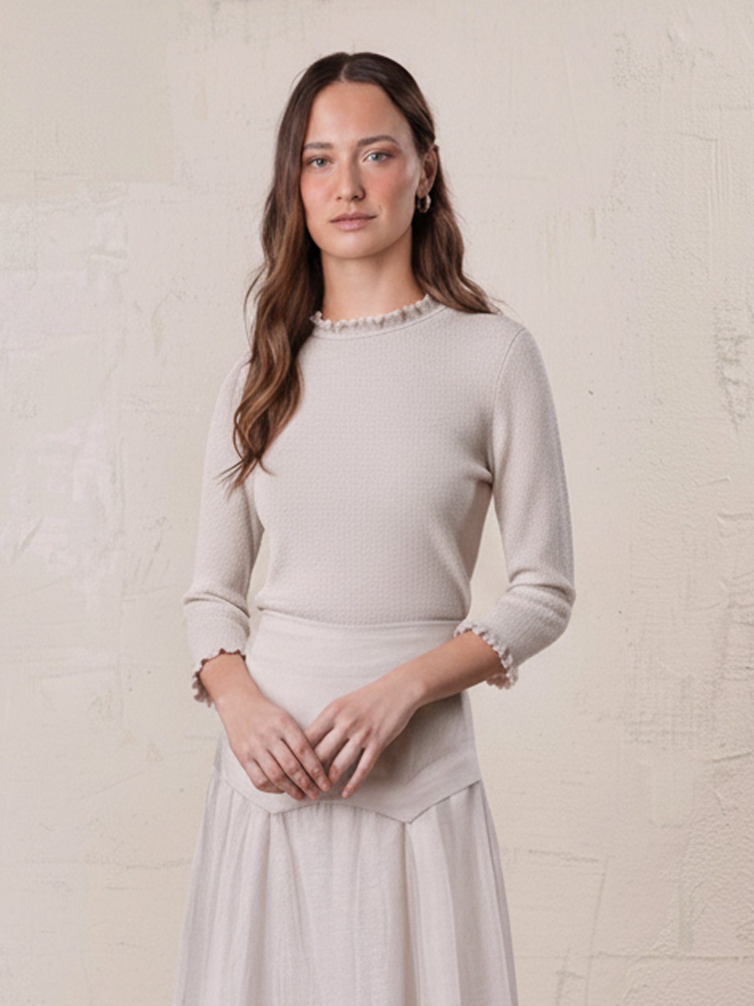 Ruffle Sweater-Ice Latte