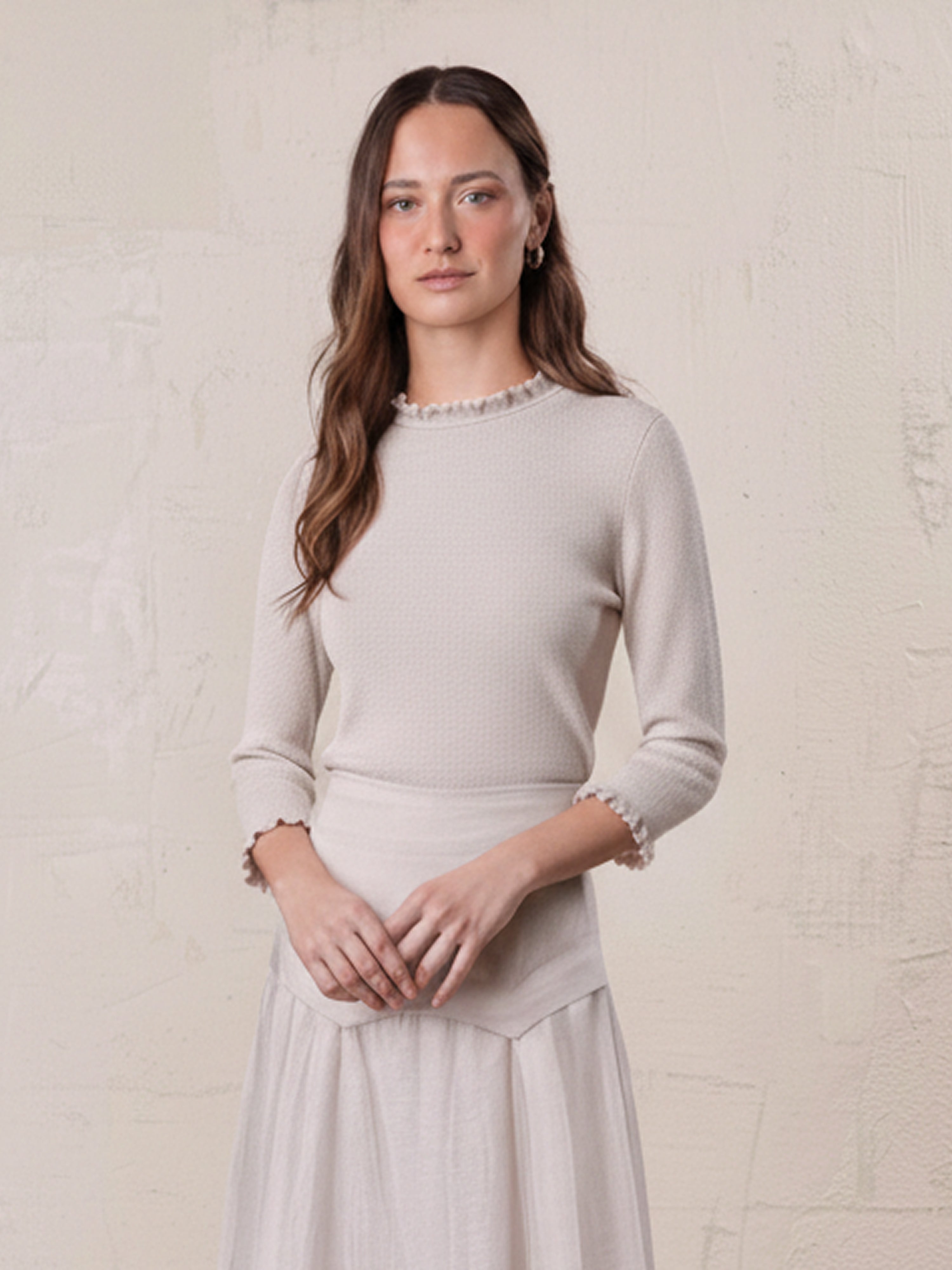 Ruffle Sweater-Ice Latte