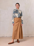 SIDE RUCHED SKIRT-TAN