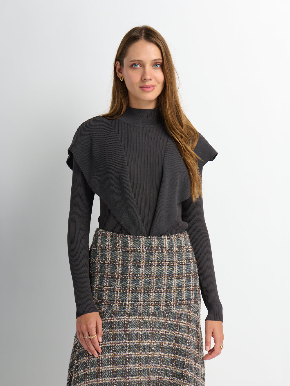 Side Ruffle Sweater - Grey