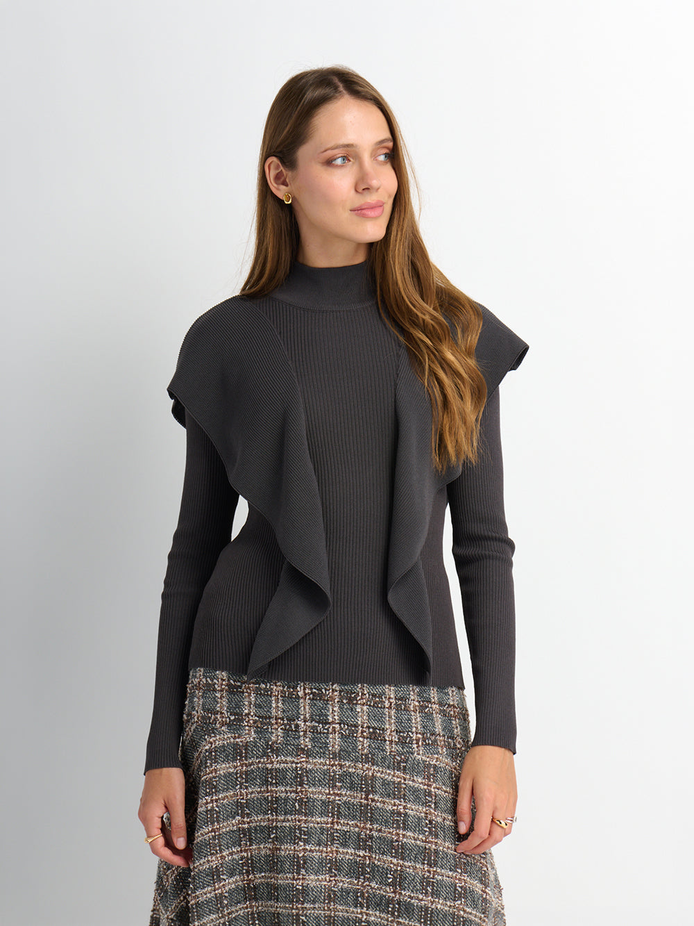 Side Ruffle Sweater - Grey
