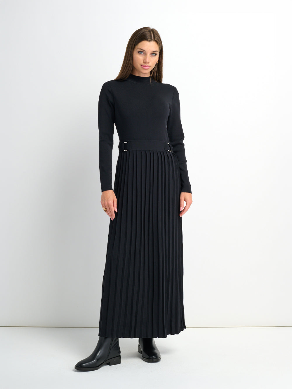 Side Buckle Knit Dress - Black