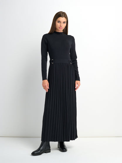 Side Buckle Knit Dress - Black