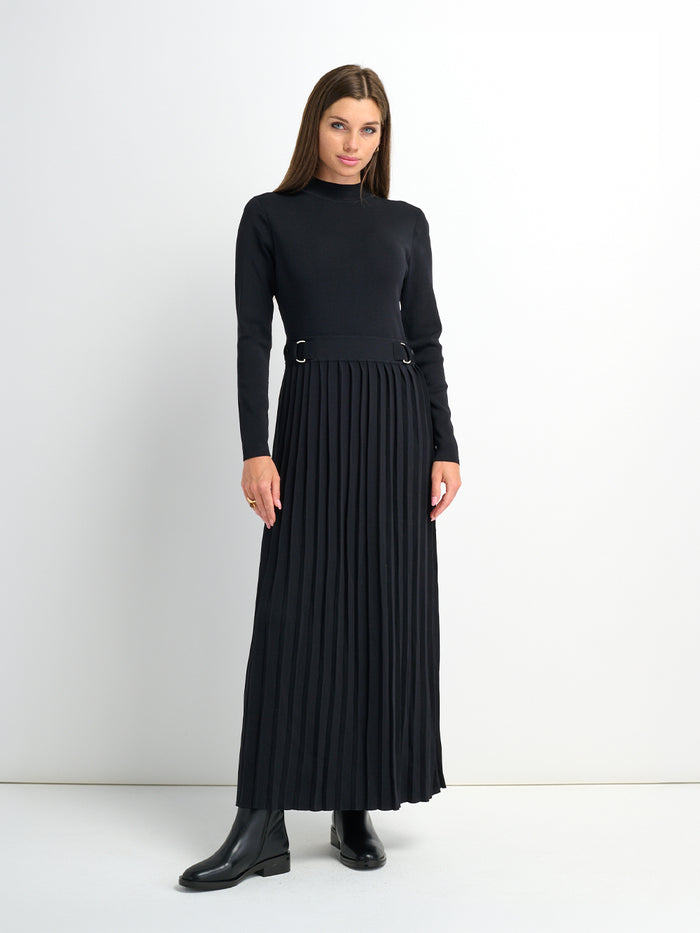 Side Buckle Knit Dress - Black