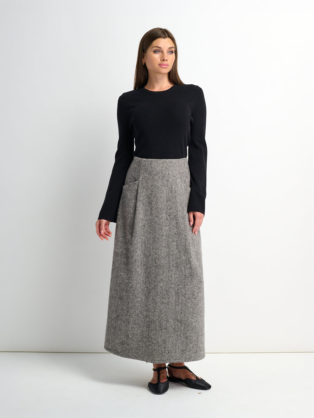 Tweed Sparkle Maxi Skirt - Black/White