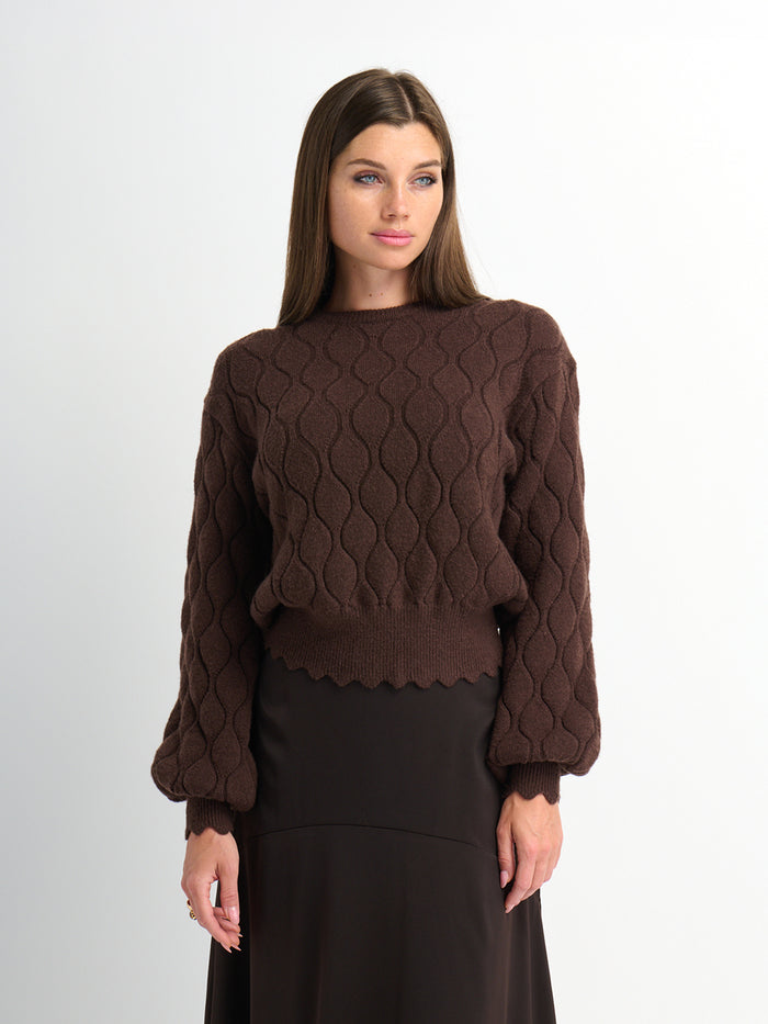 Scalloped Edge Hourglass Sweater - Brown