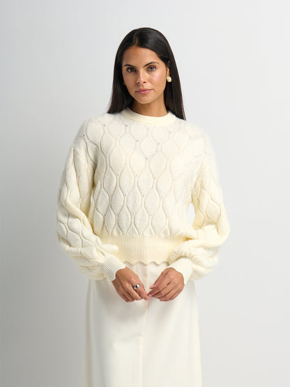 Scalloped Edge Hourglass Sweater - Cream