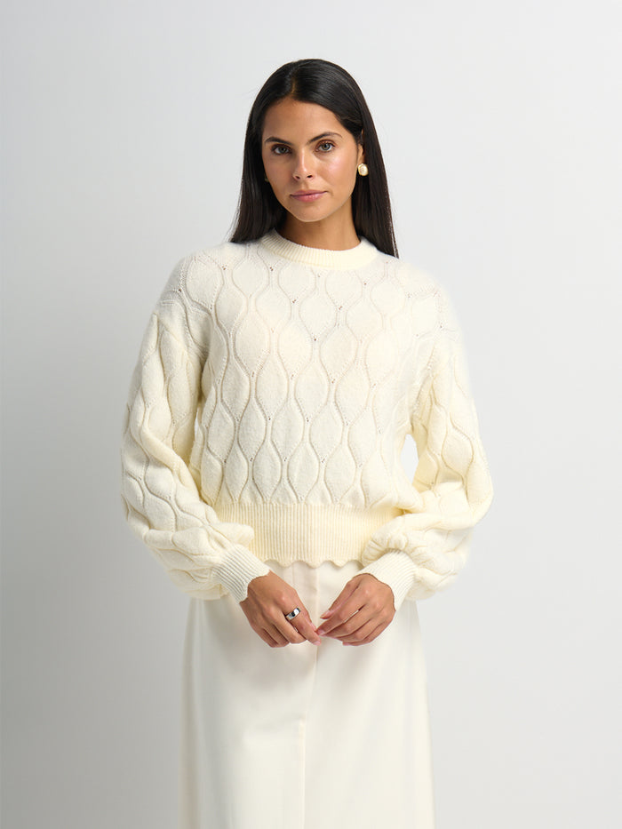 Scalloped Edge Hourglass Sweater - Cream