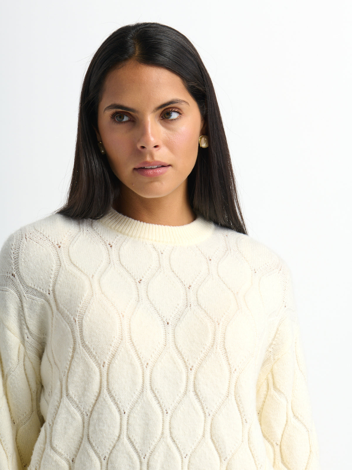 Scalloped Edge Hourglass Sweater - Cream