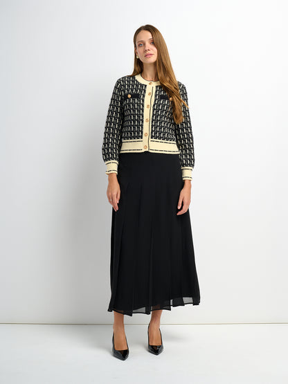 Chiffon Stitched Down Pleated Skirt - Black
