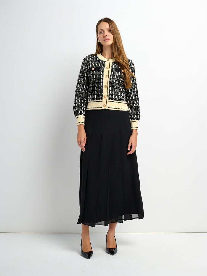 Chiffon Stitched Down Pleated Skirt - Black