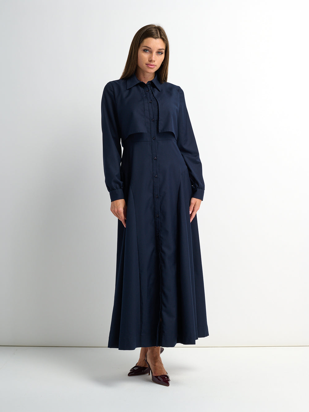 Cape Style Maxi Dress - Navy