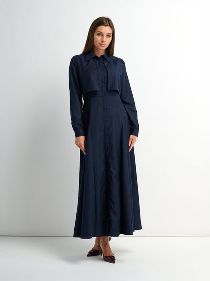 Cape Style Maxi Dress - Navy