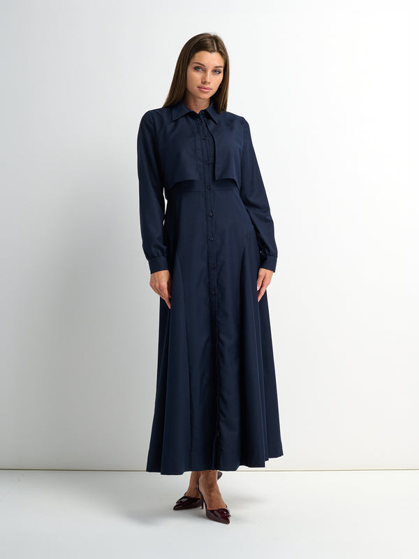 Cape Style Maxi Dress - Navy