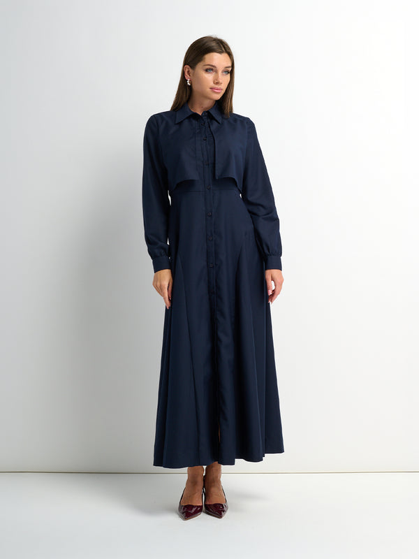 Cape Style Maxi Dress - Navy