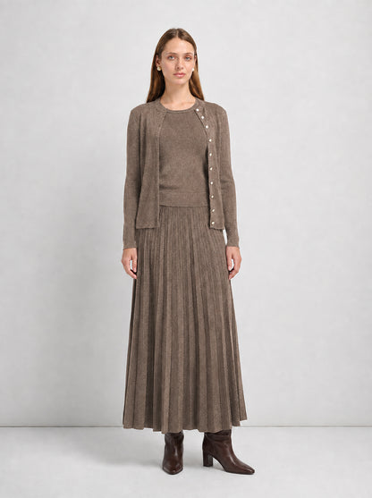 Lurex Pleat Knit Maxi Skirt - Brown