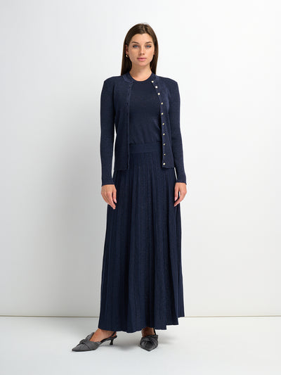Lurex Pleat Knit Maxi Skirt - Blue