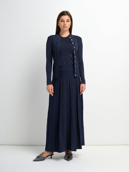 Lurex Pleat Knit Maxi Skirt - Blue