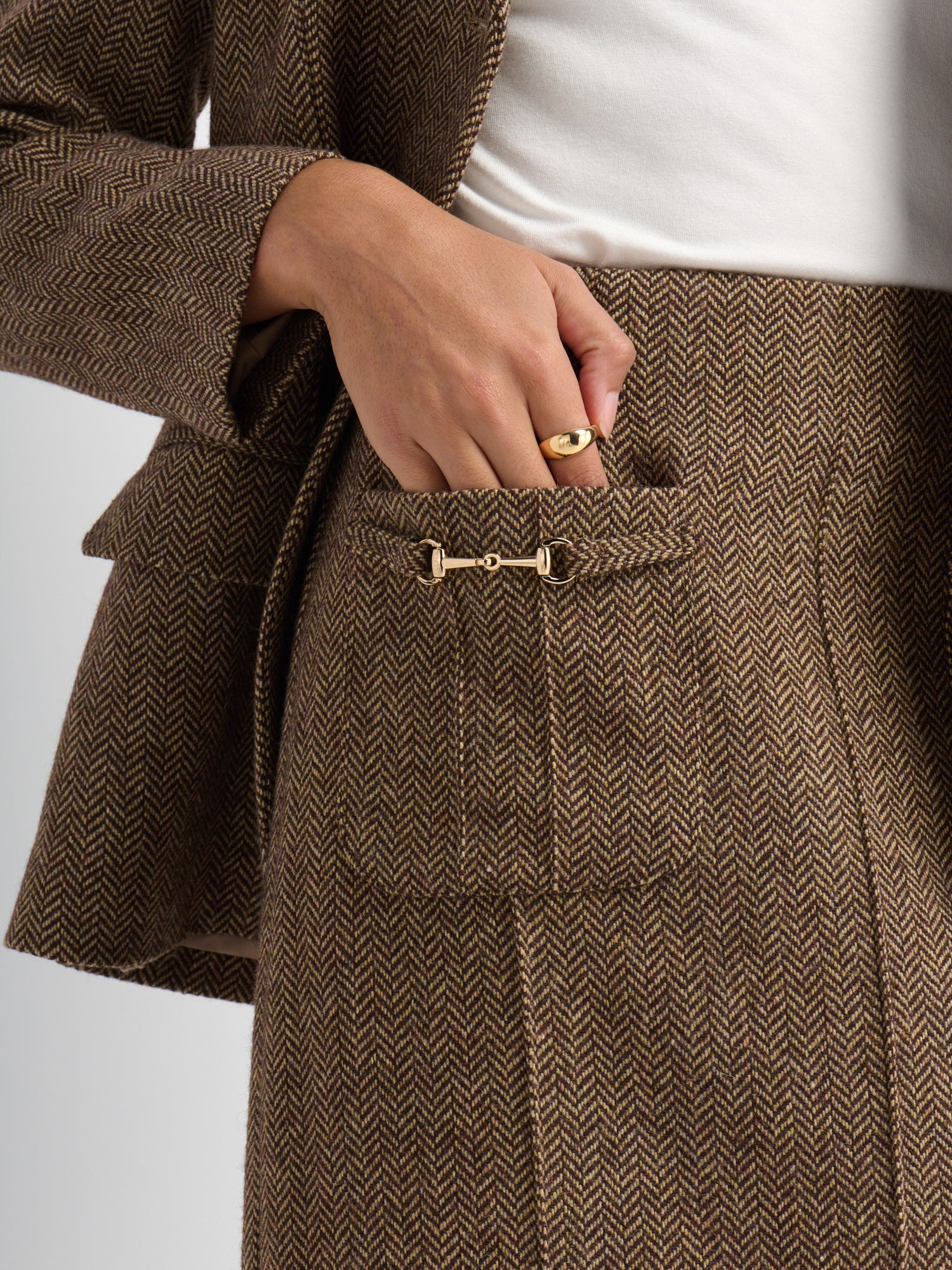 Herringbone Pocket Detail Skirt - Brown/Tan