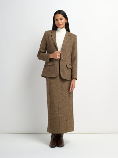 Herringbone Pocket Detail Skirt - Brown/Tan