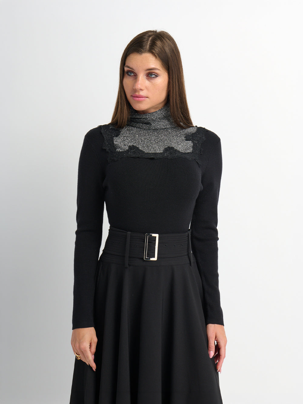 Lurex and Lace Sweater - Black/Silver
