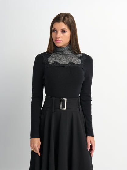 Lurex and Lace Sweater - Black/Silver