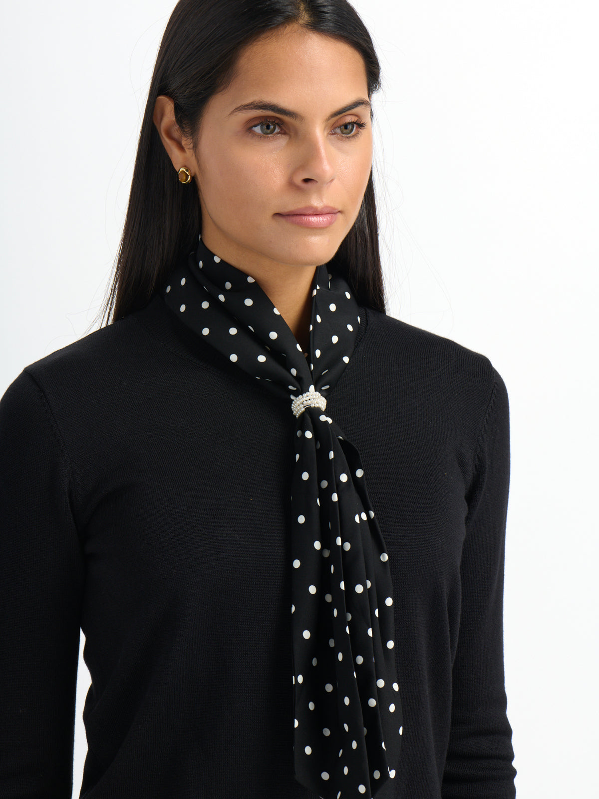 Polka Dot Scarf Sweater - Black
