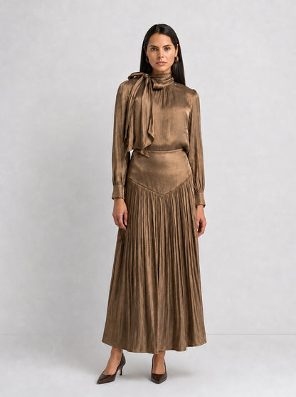 Pointed Yoke Shimmer Skirt - Bronze