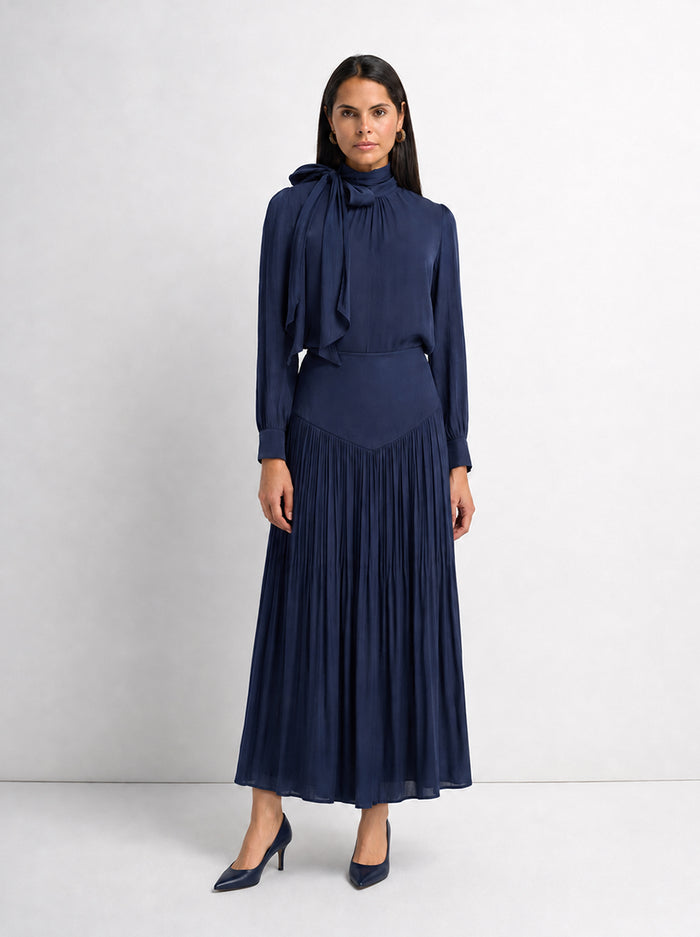 Pointed Yoke Shimmer Skirt - Navy