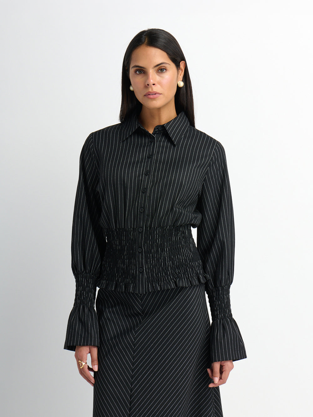 Pinstripe A-Line Skirt - Black Pinstripe