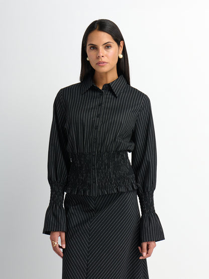 Pinstripe A-Line Skirt - Black Pinstripe