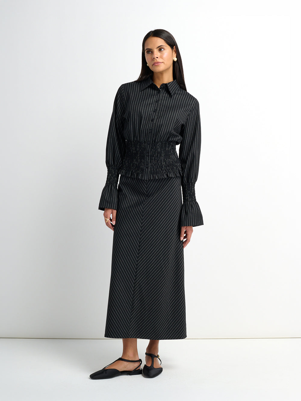 Pinstripe A-Line Skirt - Black Pinstripe