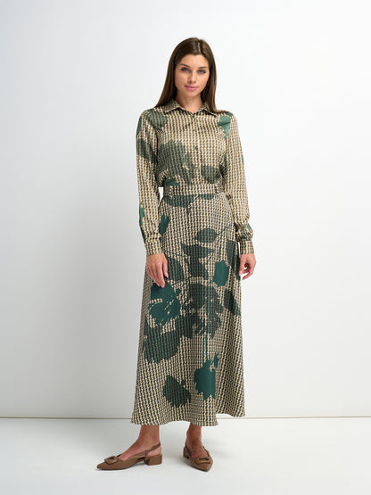Button Down Collared Blouse - Olive Floral