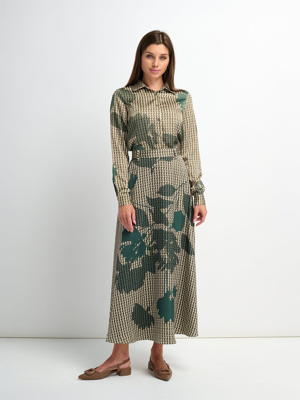Waisted Maxi Skirt - Olive Floral