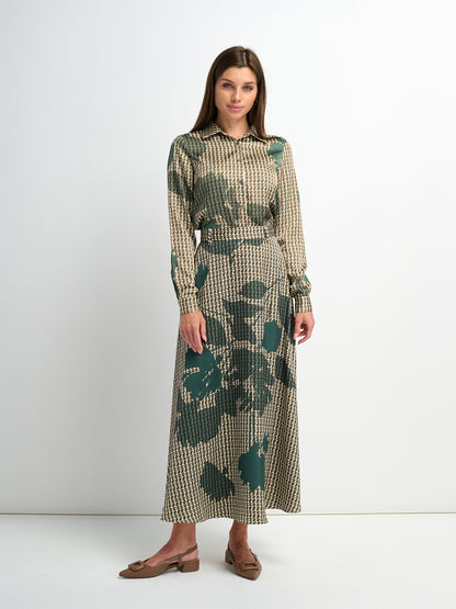 Waisted Maxi Skirt - Olive Floral