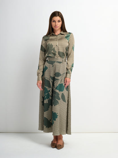 Waisted Maxi Skirt - Olive Floral