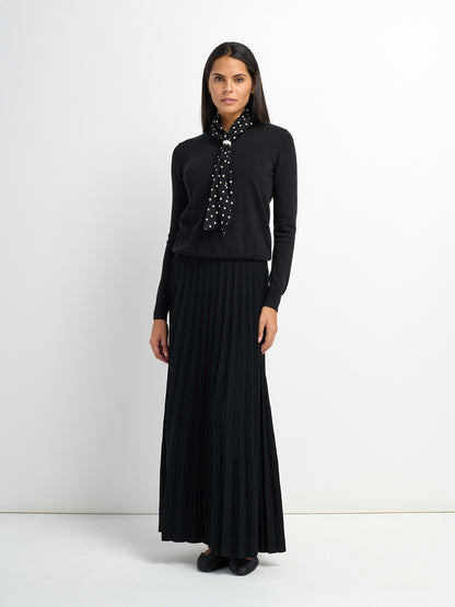 Pleated Knit Maxi Skirt - Black