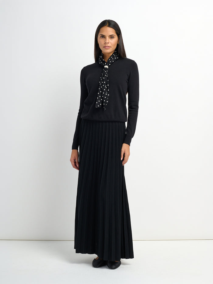 Pleated Knit Maxi Skirt - Black