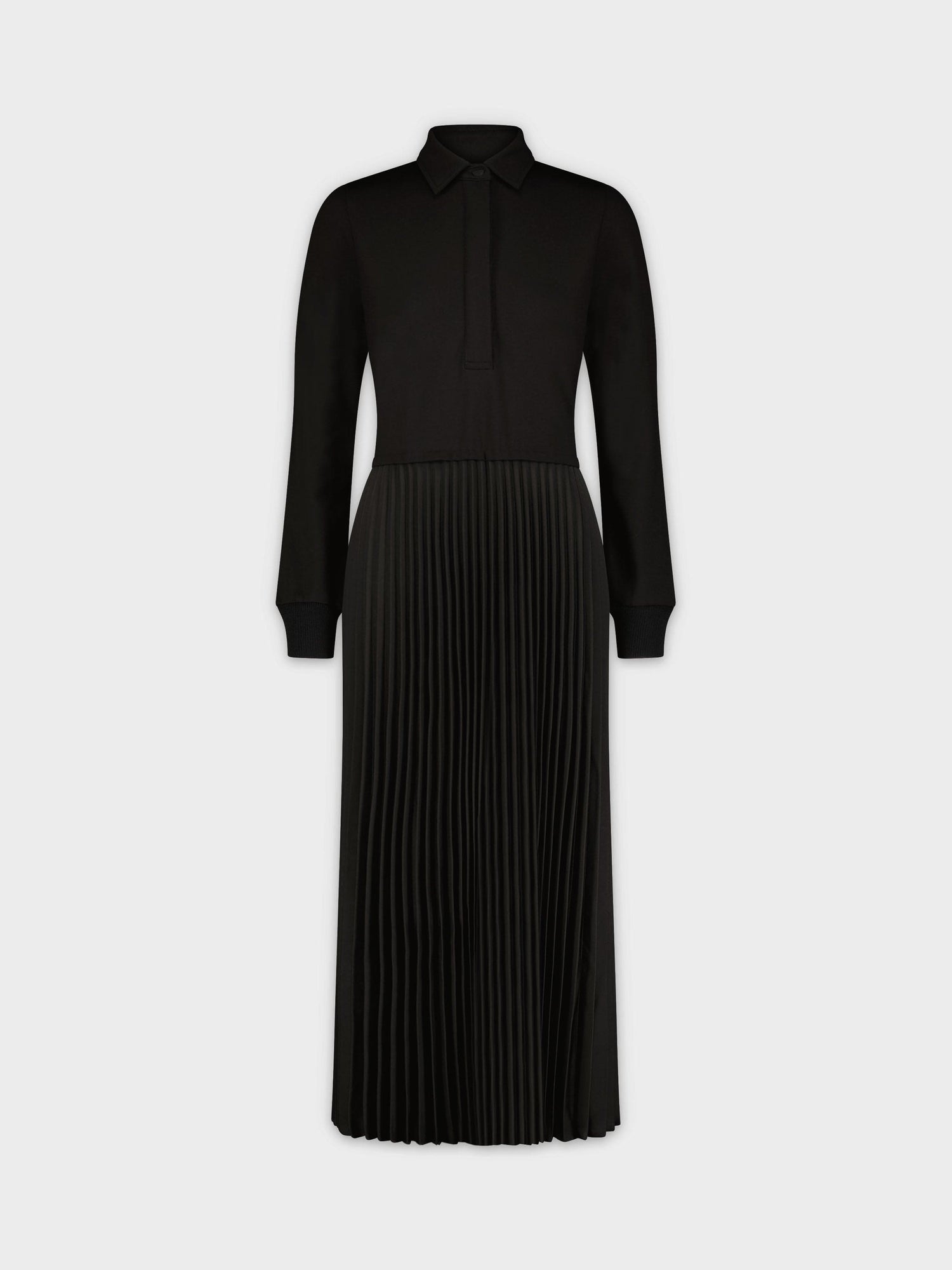 MIDI PLEAT BOTTOM SHIRTDRESS-BLACK