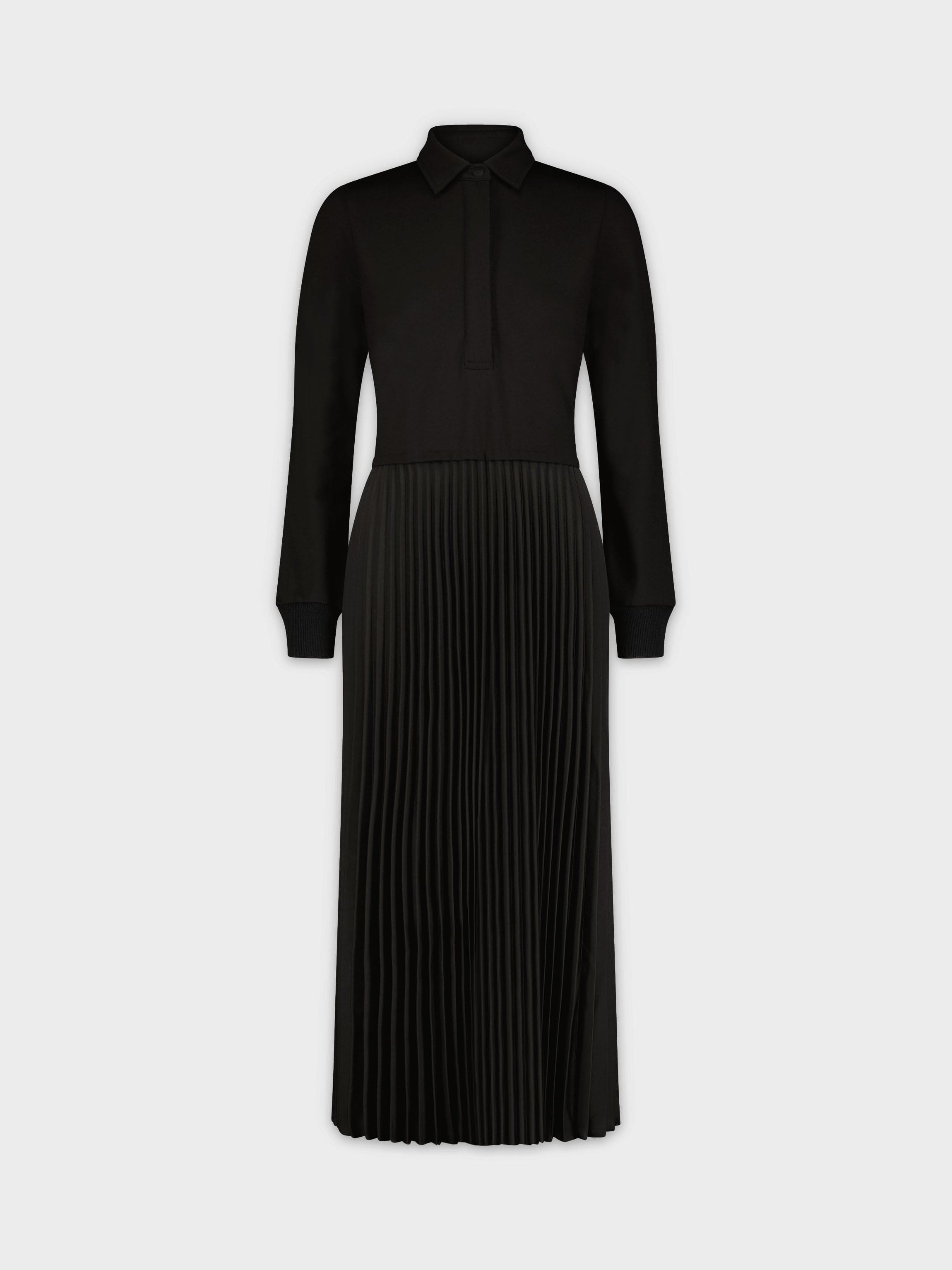 MIDI PLEAT BOTTOM SHIRTDRESS-BLACK