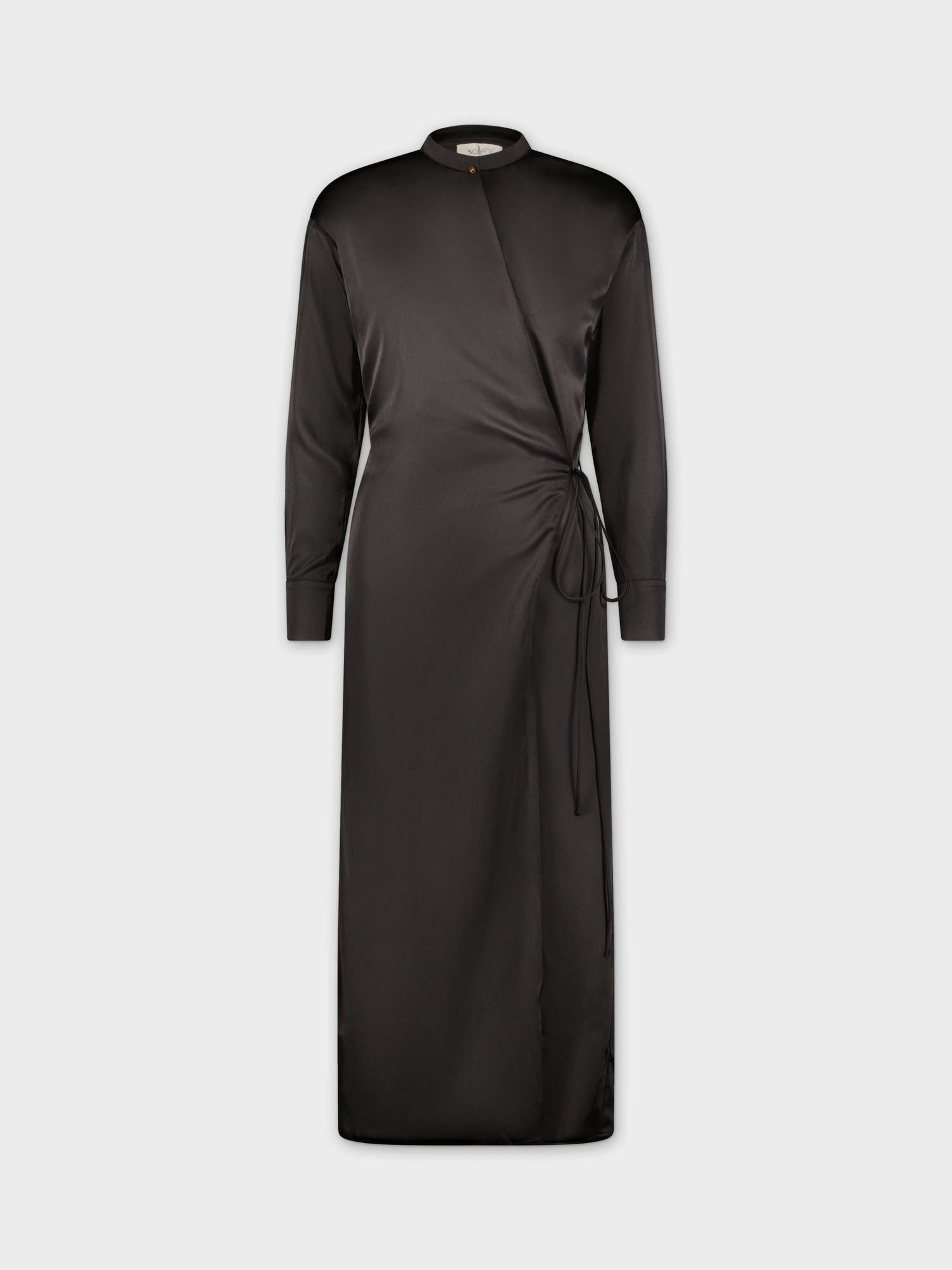 SATIN WRAP DRESS-BLACK