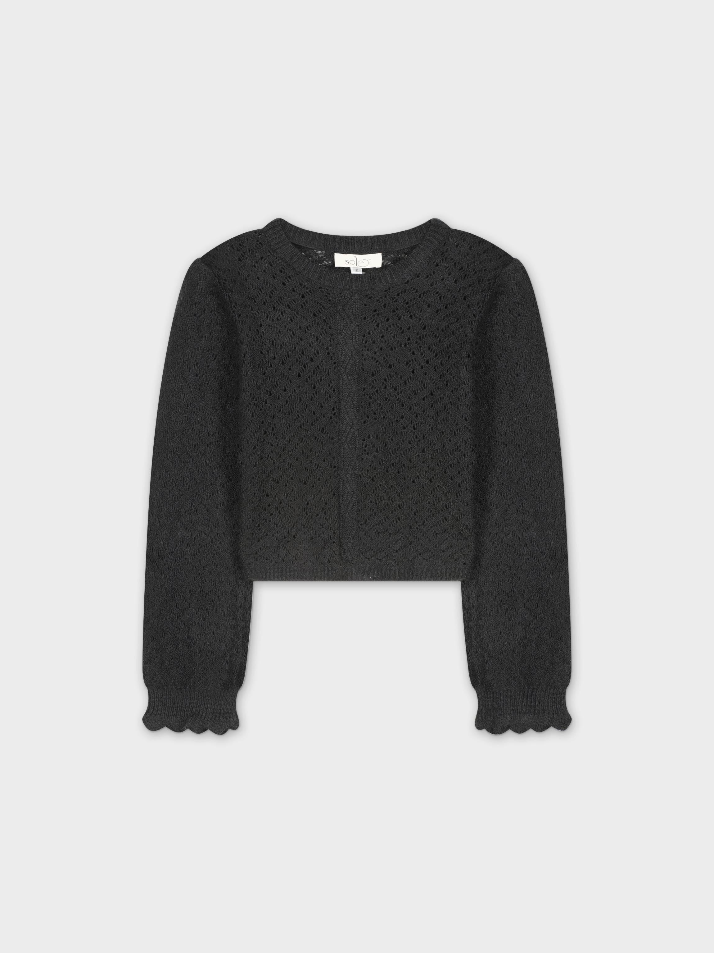 CROCHET CROP SWEATER-BLACK