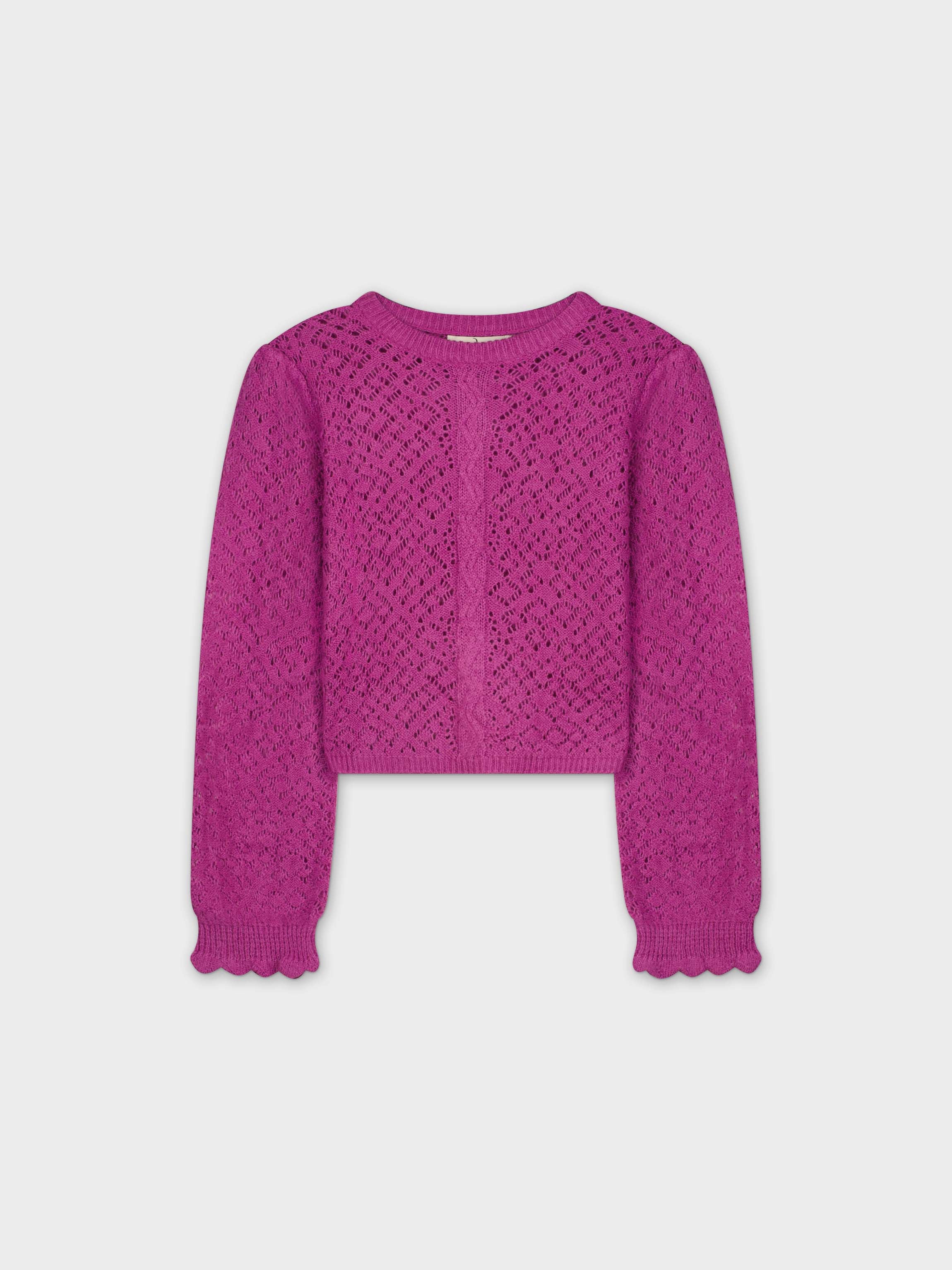 CROCHET CROP SWEATER-MAGENTA