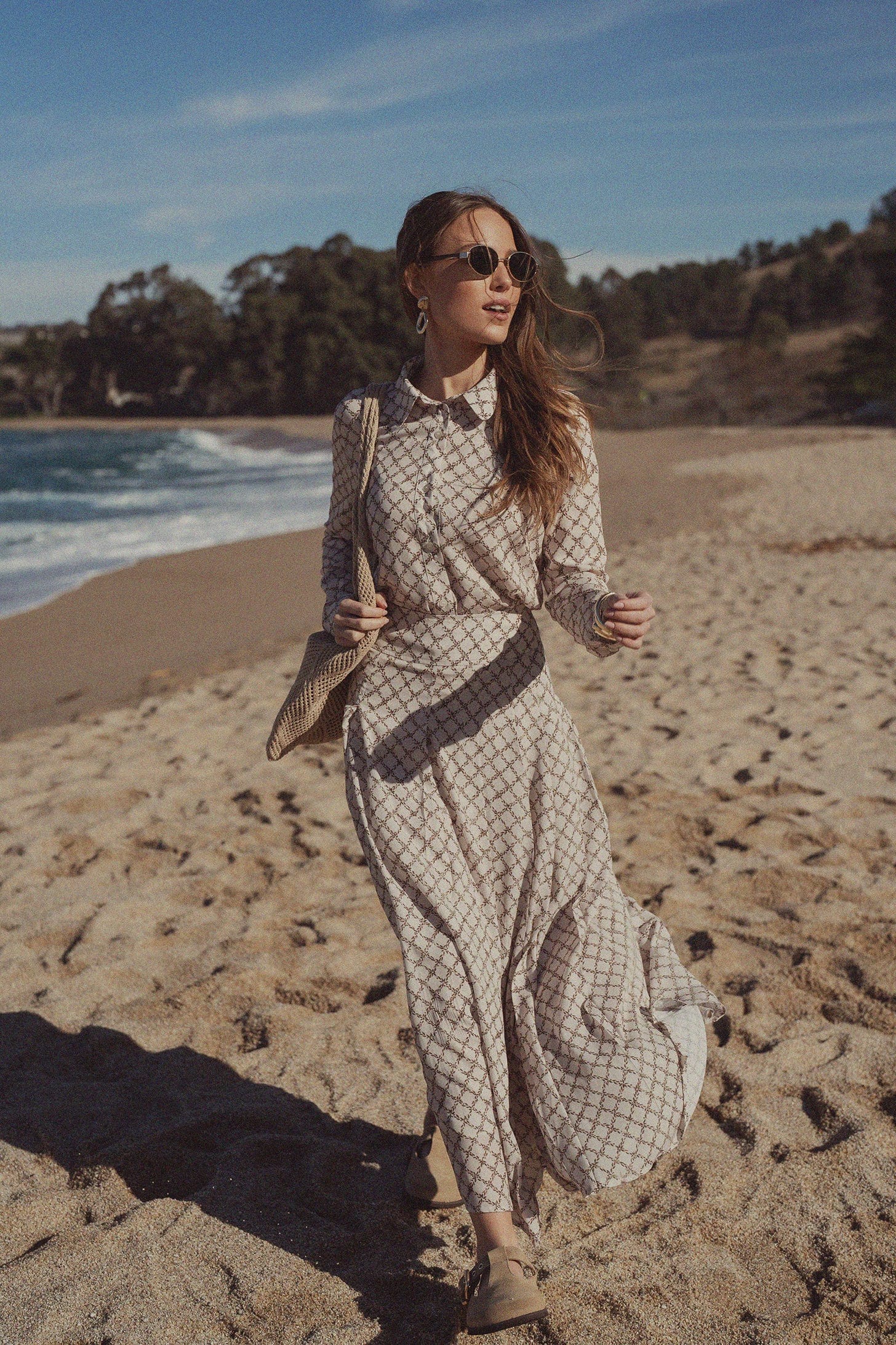 Printed Button Down Blouse-Diamond Leaves