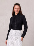 Pintuck Button Down Blouse-Black