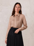 Pintuck Button Down Blouse-Champagne