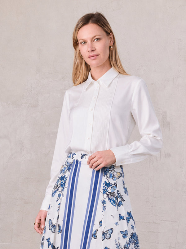 Pintuck Button Down Blouse-White