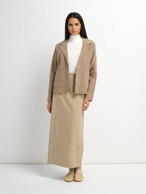Straight Maxi Skirt - Tan Windowpane