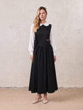 V Gathered Waist Jumper-Black